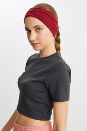 Bordo  Kadın ÇİFT TARAFLI kullanım alternatifli, Pamuklu Penye, Kaymaz, Hafif, Spor Saç Bandı Bandana thumbnail 1