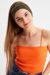 Haki  Kadın ÇİFT TARAFLI kullanım alternatifli, Pamuklu Penye, Kaymaz, Hafif, Spor Saç Bandı Bandana thumbnail 1