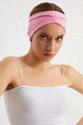 Pembe  Kadın ÇİFT TARAFLI kullanım alternatifli, Pamuklu Penye, Kaymaz, Hafif, Spor Saç Bandı Bandana - 1