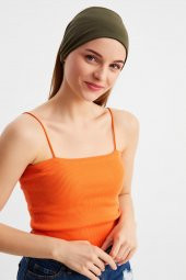 Haki  Kadın ÇİFT TARAFLI kullanım alternatifli, Pamuklu Penye, Kaymaz, Hafif, Spor Saç Bandı Bandana thumbnail 3