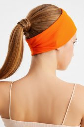 Turuncu  Kadın ÇİFT TARAFLI kullanım alternatifli, Pamuklu Penye, Kaymaz, Hafif, Spor Saç Bandı Bandana - 8