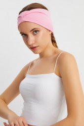 Pembe  Kadın ÇİFT TARAFLI kullanım alternatifli, Pamuklu Penye, Kaymaz, Hafif, Spor Saç Bandı Bandana - 4