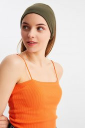 Haki  Kadın ÇİFT TARAFLI kullanım alternatifli, Pamuklu Penye, Kaymaz, Hafif, Spor Saç Bandı Bandana thumbnail 5