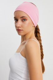 Pembe  Kadın ÇİFT TARAFLI kullanım alternatifli, Pamuklu Penye, Kaymaz, Hafif, Spor Saç Bandı Bandana - 5