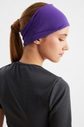 Mor  Kadın ÇİFT TARAFLI kullanım alternatifli, Pamuklu Penye, Kaymaz, Hafif, Spor Saç Bandı Bandana thumbnail 4