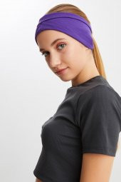 Mor  Kadın ÇİFT TARAFLI kullanım alternatifli, Pamuklu Penye, Kaymaz, Hafif, Spor Saç Bandı Bandana thumbnail 5