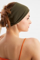 Haki  Kadın ÇİFT TARAFLI kullanım alternatifli, Pamuklu Penye, Kaymaz, Hafif, Spor Saç Bandı Bandana thumbnail 9