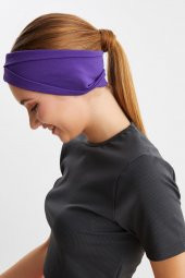 Mor  Kadın ÇİFT TARAFLI kullanım alternatifli, Pamuklu Penye, Kaymaz, Hafif, Spor Saç Bandı Bandana thumbnail 6