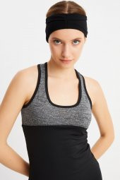 Siyah  Kadın ÇİFT TARAFLI kullanım alternatifli, Pamuklu Penye, Kaymaz, Hafif, Spor Saç Bandı Bandana thumbnail 1