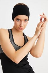 Siyah  Kadın ÇİFT TARAFLI kullanım alternatifli, Pamuklu Penye, Kaymaz, Hafif, Spor Saç Bandı Bandana thumbnail 2