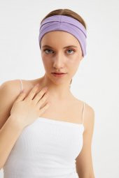 Lila  Kadın ÇİFT TARAFLI kullanım alternatifli, Pamuklu Penye, Kaymaz, Hafif, Spor Saç Bandı Bandana - 6