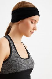 Siyah  Kadın ÇİFT TARAFLI kullanım alternatifli, Pamuklu Penye, Kaymaz, Hafif, Spor Saç Bandı Bandana thumbnail 5