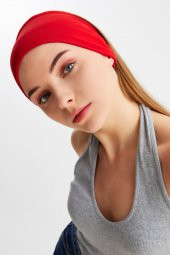 Kırmızı  Kadın ÇİFT TARAFLI kullanım alternatifli, Pamuklu Penye, Kaymaz, Hafif, Spor Saç Bandı Bandana - 6