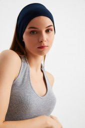 Lacivert  Kadın ÇİFT TARAFLI kullanım alternatifli, Pamuklu Penye, Kaymaz, Hafif, Spor Saç Bandı Bandana thumbnail 1