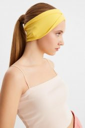 Sarı  Kadın ÇİFT TARAFLI kullanım alternatifli, Pamuklu Penye, Kaymaz, Hafif, Spor Saç Bandı Bandana thumbnail 5