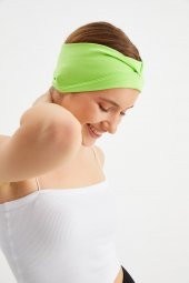 Fıstık Yeşil  Kadın ÇİFT TARAFLI kullanım alternatifli, Pamuklu Penye, Kaymaz, Hafif, Spor Saç Bandı Bandana thumbnail 6