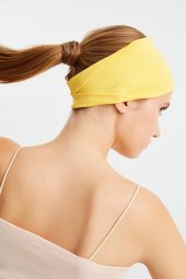 Sarı  Kadın ÇİFT TARAFLI kullanım alternatifli, Pamuklu Penye, Kaymaz, Hafif, Spor Saç Bandı Bandana thumbnail 7