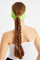 Fıstık Yeşil  Kadın ÇİFT TARAFLI kullanım alternatifli, Pamuklu Penye, Kaymaz, Hafif, Spor Saç Bandı Bandana thumbnail 7