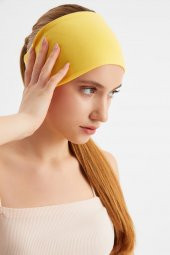 Sarı  Kadın ÇİFT TARAFLI kullanım alternatifli, Pamuklu Penye, Kaymaz, Hafif, Spor Saç Bandı Bandana thumbnail 8