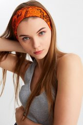Turuncu Kadın Pamuklu Penye, Kaymaz, Terletmez, Ultra Hafif, Spor Saç Bandı Bandana thumbnail 1