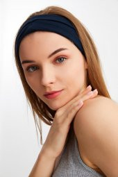 Lacivert  Kadın ÇİFT TARAFLI kullanım alternatifli, Pamuklu Penye, Kaymaz, Hafif, Spor Saç Bandı Bandana thumbnail 6