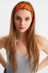 Turuncu Kadın Pamuklu Penye, Kaymaz, Terletmez, Ultra Hafif, Spor Saç Bandı Bandana thumbnail 2