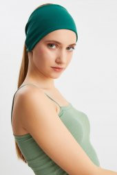 Zümrüt Yeşil  Kadın ÇİFT TARAFLI kullanım alternatifli, Pamuklu Penye, Kaymaz, Hafif, Spor Saç Bandı Bandana - 4