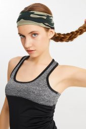 Kamuflaj Kadın Pamuklu Penye, Kaymaz, Terletmez, Ultra Hafif, Spor Saç Bandı Bandana thumbnail 5