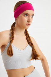 Fuşya-Beyaz  2'li Pamuklu Penye, Kaymaz, Terletmez, Ultra Hafif, Spor Saç Bandı Bandana - 7