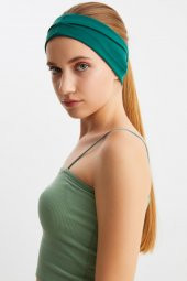 Zümrüt Yeşil  Kadın ÇİFT TARAFLI kullanım alternatifli, Pamuklu Penye, Kaymaz, Hafif, Spor Saç Bandı Bandana - 7