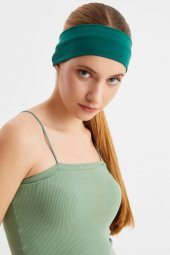 Zümrüt Yeşil Kadın Pamuklu Penye, Kaymaz, Terletmez, Ultra Hafif, Spor Saç Bandı Bandana - 2