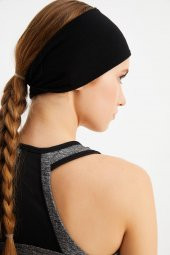 Siyah  Kadın ÇİFT TARAFLI kullanım alternatifli, Pamuklu Penye, Kaymaz, Hafif, Spor Saç Bandı Bandana thumbnail 9