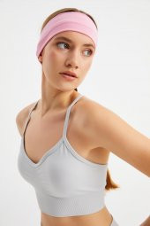 Pembe Kadın Pamuklu Penye, Kaymaz, Terletmez, Ultra Hafif, Spor Saç Bandı Bandana - 1