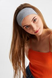 Açık Gri Kadın Pamuklu Penye, Kaymaz, Terletmez, Ultra Hafif, Spor Saç Bandı Bandana - 1