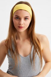 Sarı Kadın Pamuklu Penye, Kaymaz, Terletmez, Ultra Hafif, Spor Saç Bandı Bandana - 1
