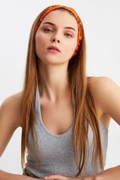 Turuncu Kadın Pamuklu Penye, Kaymaz, Terletmez, Ultra Hafif, Spor Saç Bandı Bandana thumbnail 4