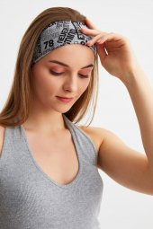Gri Kadın Pamuklu Penye, Kaymaz, Terletmez, Ultra Hafif, Spor Saç Bandı Bandana - 5