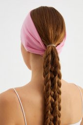 Pembe  Kadın ÇİFT TARAFLI kullanım alternatifli, Pamuklu Penye, Kaymaz, Hafif, Spor Saç Bandı Bandana - 9