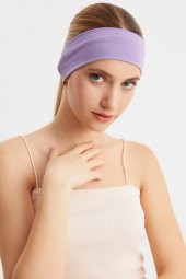 Lila Kadın Pamuklu Penye, Kaymaz, Terletmez, Ultra Hafif, Spor Saç Bandı Bandana - 1