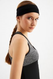 Siyah Kadın Pamuklu Penye, Kaymaz, Terletmez, Ultra Hafif, Spor Saç Bandı Bandana - 1