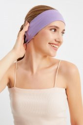 Lila Kadın Pamuklu Penye, Kaymaz, Terletmez, Ultra Hafif, Spor Saç Bandı Bandana - 3