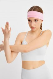Pembe Kadın Pamuklu Penye, Kaymaz, Terletmez, Ultra Hafif, Spor Saç Bandı Bandana - 4