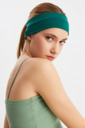 Zümrüt Yeşil Kadın Pamuklu Penye, Kaymaz, Terletmez, Ultra Hafif, Spor Saç Bandı Bandana - 6