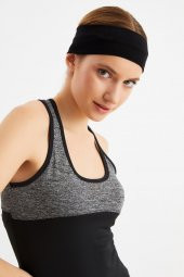 Siyah Kadın Pamuklu Penye, Kaymaz, Terletmez, Ultra Hafif, Spor Saç Bandı Bandana - 4