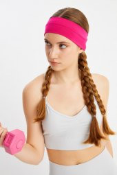 Fuşya Kadın Pamuklu Penye, Kaymaz, Terletmez, Ultra Hafif, Spor Saç Bandı Bandana - 6