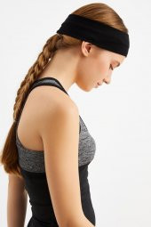 Siyah Kadın Pamuklu Penye, Kaymaz, Terletmez, Ultra Hafif, Spor Saç Bandı Bandana - 5