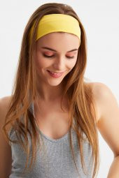 Sarı Kadın Pamuklu Penye, Kaymaz, Terletmez, Ultra Hafif, Spor Saç Bandı Bandana - 5