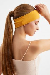 Hardal Kadın Pamuklu Penye, Kaymaz, Terletmez, Ultra Hafif, Spor Saç Bandı Bandana - 3