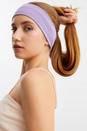 Lila Kadın Pamuklu Penye, Kaymaz, Terletmez, Ultra Hafif, Spor Saç Bandı Bandana - 4