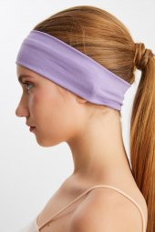 Lila Kadın Pamuklu Penye, Kaymaz, Terletmez, Ultra Hafif, Spor Saç Bandı Bandana - 5